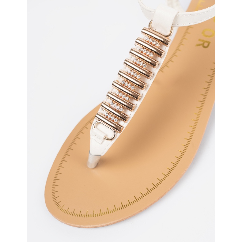 Shelvt Weiße Flip -Flops mit goldener Dekoration 2