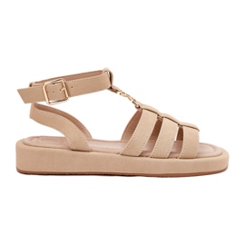Frauensandalen auf der Plattform mit goldenem Detail Beige 4
