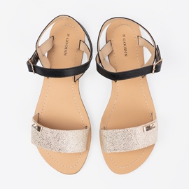 Goodin Schwarze goldene Frauen flache Sandalen 1