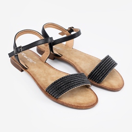 Shelvt Schwarze Sandalen auf einer flachen Sohle 1