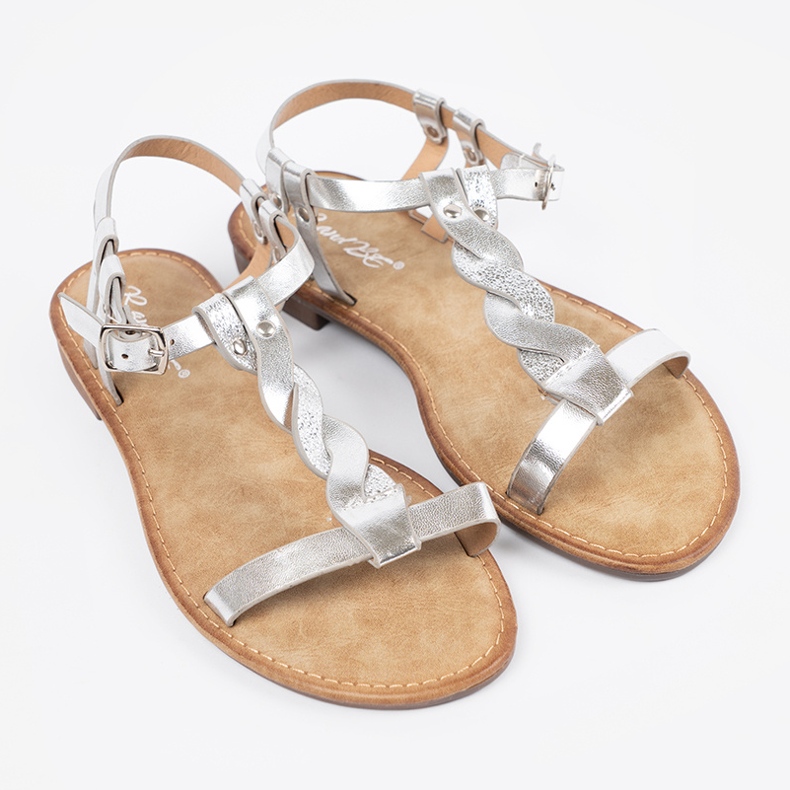 Shelvt Silberne Sandalen von Frauen auf einer flachen Sohle silber- 1