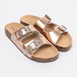 Shelvt Goldene Flip Flops mit Schnallen 1