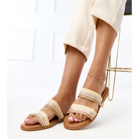 Beige Frauenflip Flops mit geflochtenen Rios -Streifen 1