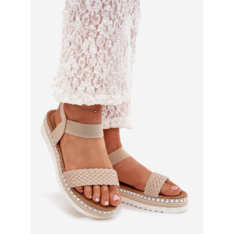 Boto Frauensandalen mit Geflecht auf der dekorierten Plattform Beige Velara 1
