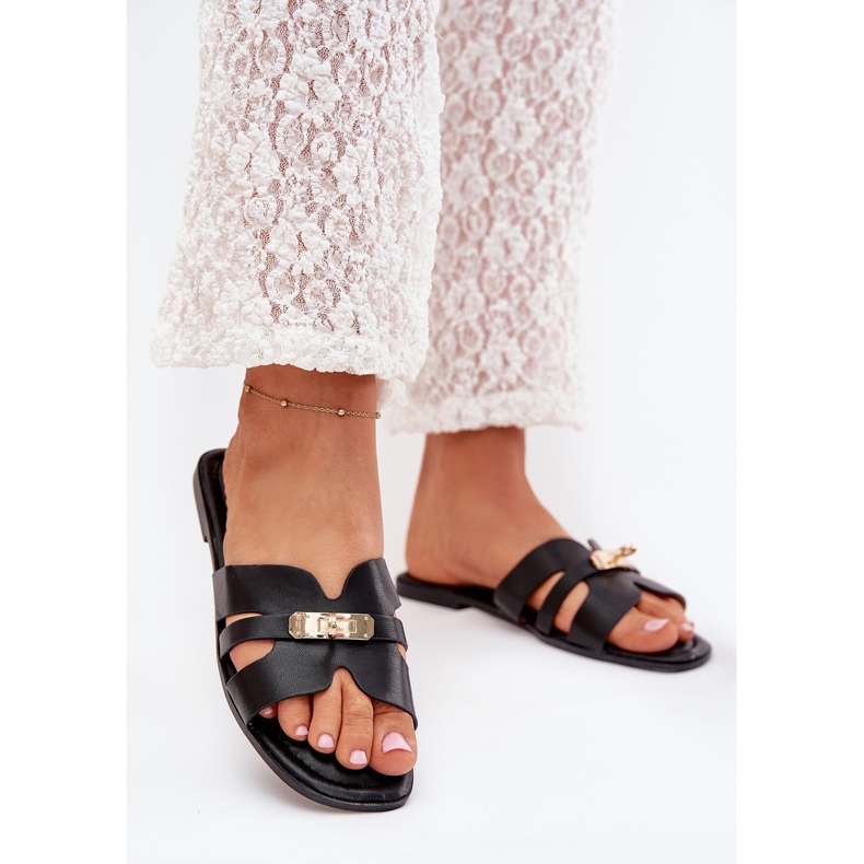 Boto Flat -Frauen -Flip -Flops mit einem Riemen und einem goldenen Detail schwarzer Kerenza 2