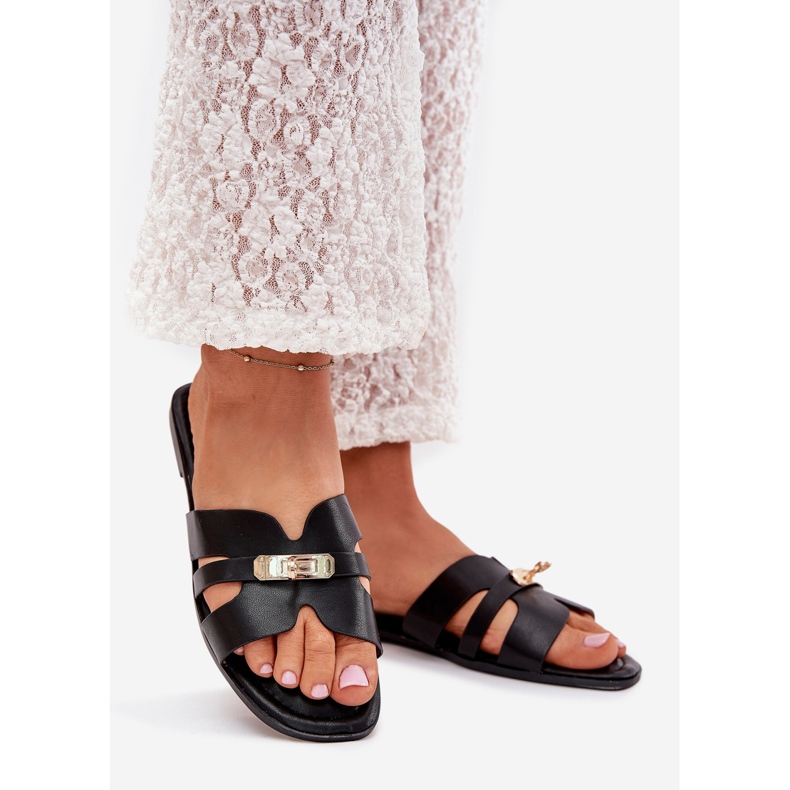 Boto Flat -Frauen -Flip -Flops mit einem Riemen und einem goldenen Detail schwarzer Kerenza 1