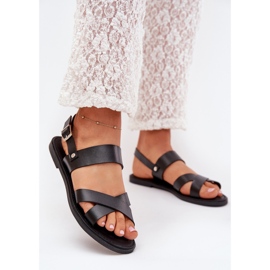 Boto Flache Frauensandalen mit Öko -Leder schwarz Calira 2