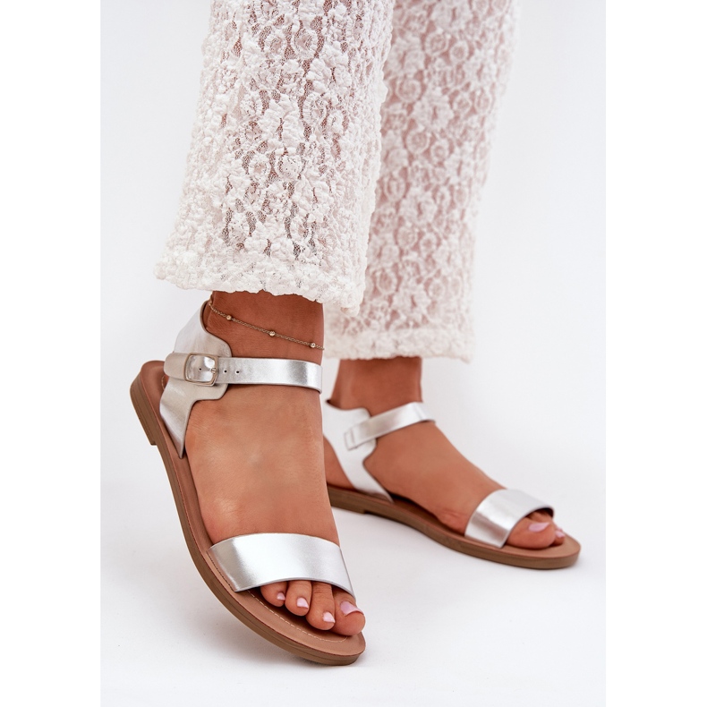 Boto Flache Fersensandalen Eco Leder Silber Kivara 2