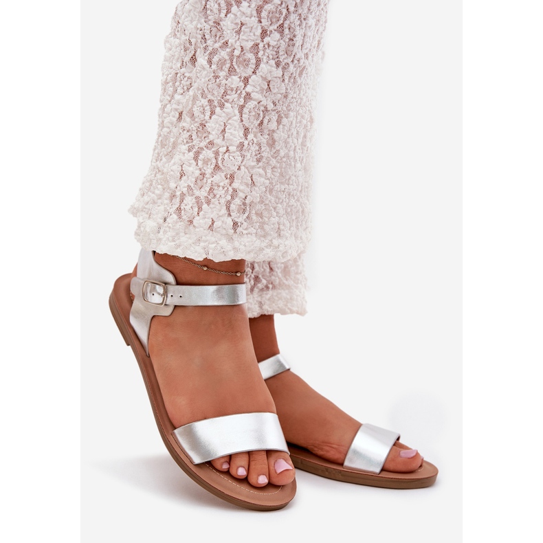 Boto Flache Fersensandalen Eco Leder Silber Kivara 1