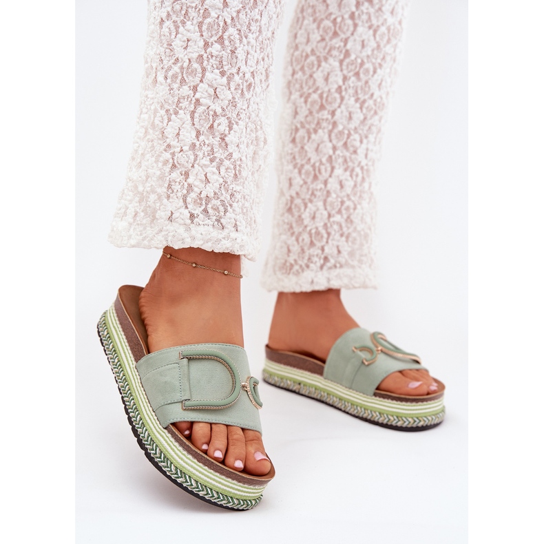 Boto Damenflip Flops auf der Plattform mit einer grünen Daphira -Dekoration 2