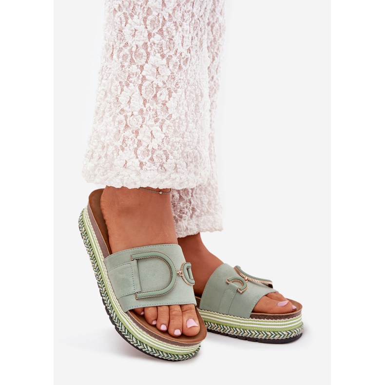 Boto Damenflip Flops auf der Plattform mit einer grünen Daphira -Dekoration 1