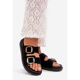 Boto Flip Flops für Frauen auf der Plattform mit goldenen Schnallen schwarzer Verena 1