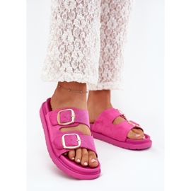 Boto Damenflip flops auf der Plattform mit goldenen Schnallen Fuchsia Verena rosa 2