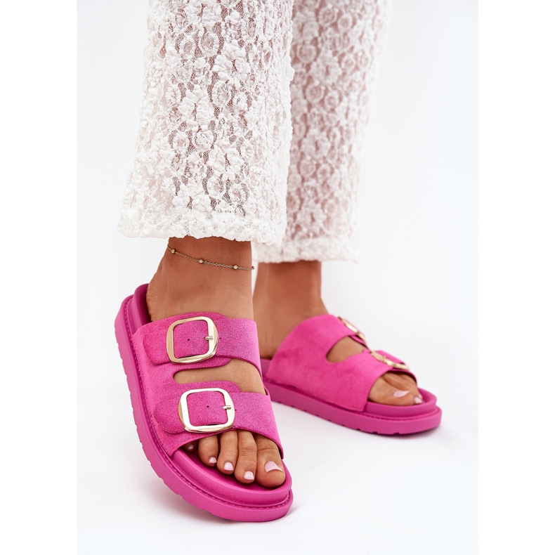 Boto Damenflip flops auf der Plattform mit goldenen Schnallen Fuchsia Verena rosa 2