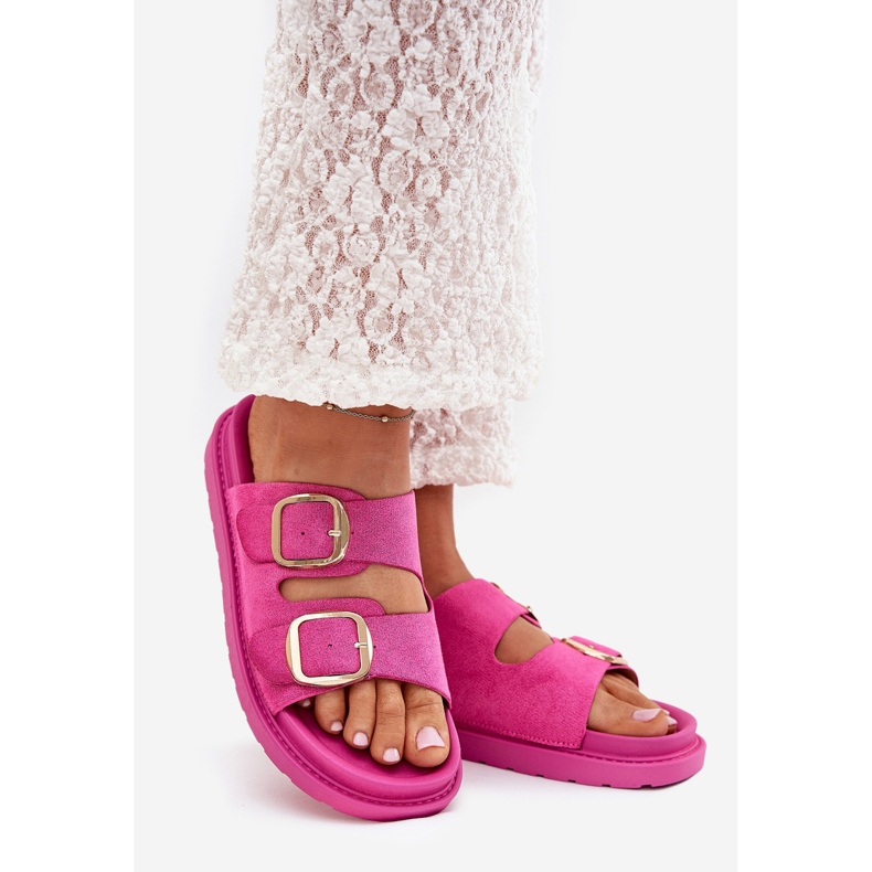 Boto Damenflip flops auf der Plattform mit goldenen Schnallen Fuchsia Verena rosa 1