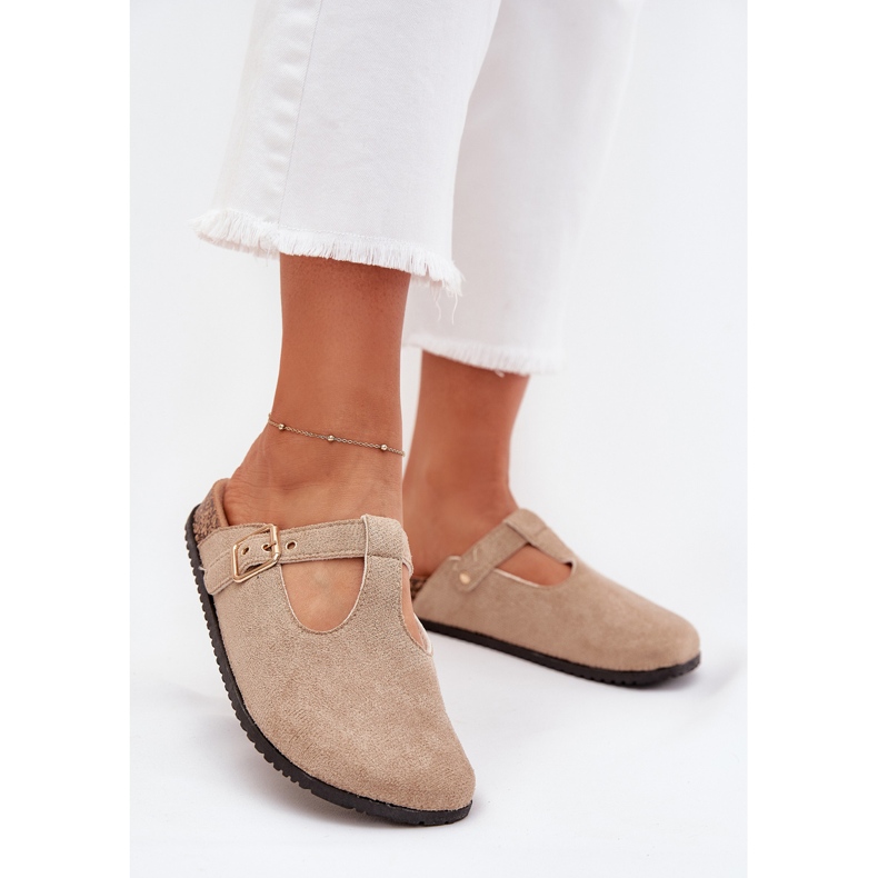 Boto Hausschuhe Frauen Clogs mit einer goldenen Klemme Beige Lirina 2