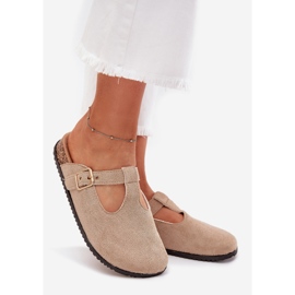 Boto Hausschuhe Frauen Clogs mit einer goldenen Klemme Beige Lirina 1