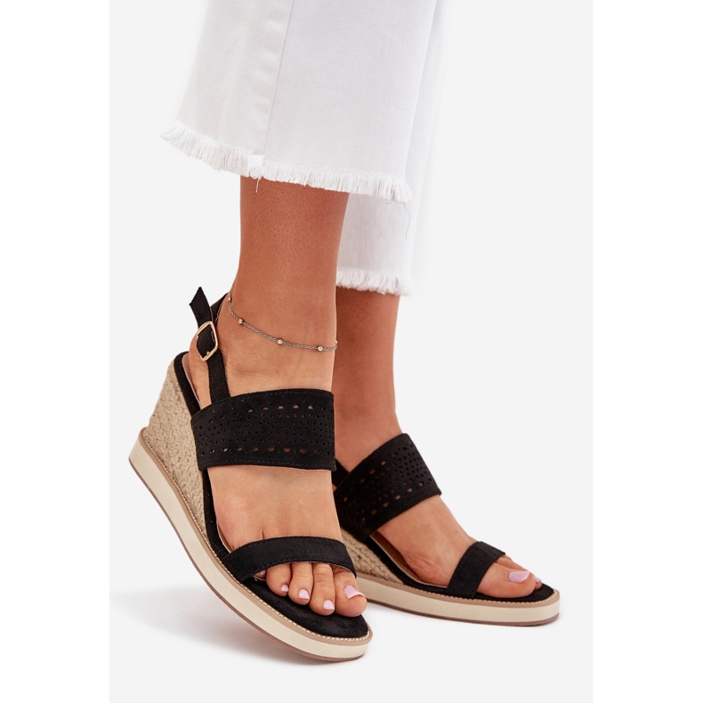 Boto Openwork -Sandalen für Frauen für Keil mit schwarzem Zolira -Geflecht 1