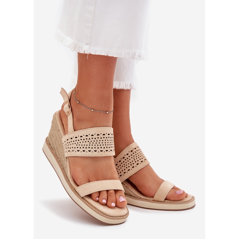 Boto Openwork -Sandalen für Frauen für Keil mit einem beige Zolira -Geflecht 1