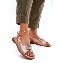 Elegante Frauensandalen mit flacher Dekoration S.Barski Kv51-003 Pink Gold golden 2