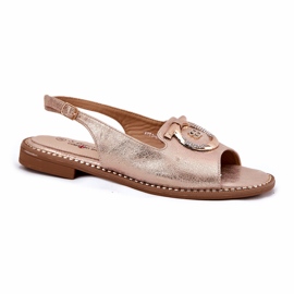 Elegante Frauensandalen mit flacher Dekoration S.Barski Kv51-003 Pink Gold golden 3