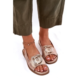 Elegante Frauensandalen mit flacher Dekoration S.Barski Kv51-003 Pink Gold golden 4