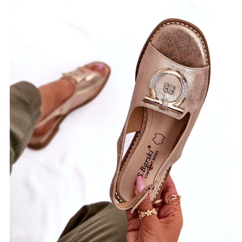 Elegante Frauensandalen mit flacher Dekoration S.Barski Kv51-003 Pink Gold golden 5