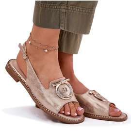 Elegante Frauensandalen mit flacher Dekoration S.Barski Kv51-003 Pink Gold golden 6