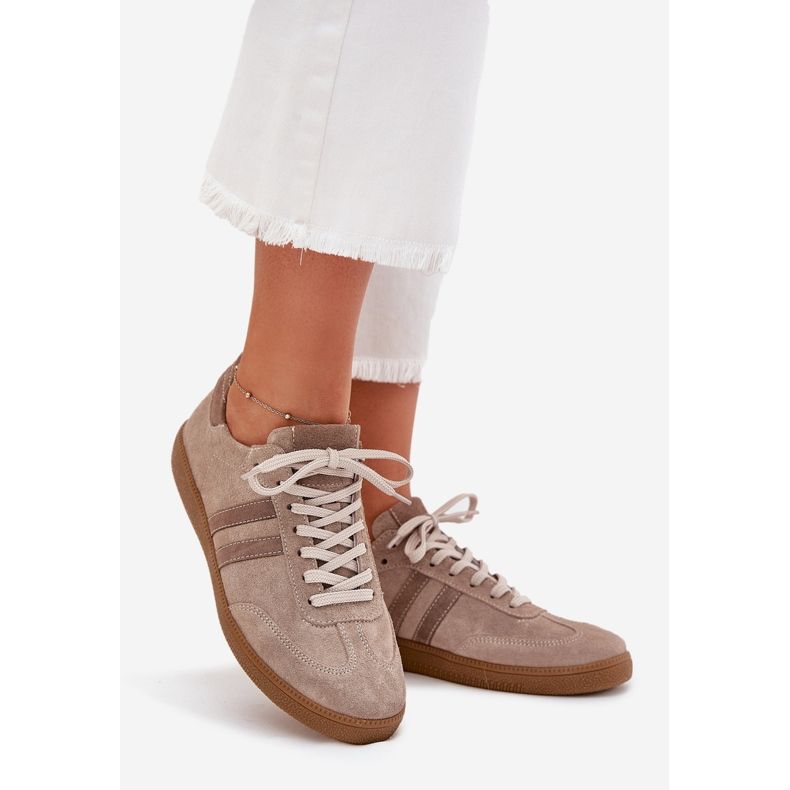 Zazoo N1068 Wildleder niedriger Frauen dunkle Turnschuhe beige 1