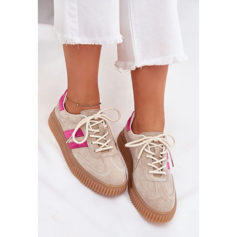 Boto Wildleder-Turnschuhe für Frauen auf der beige-rosafarbenen Cavira-Plattform 2