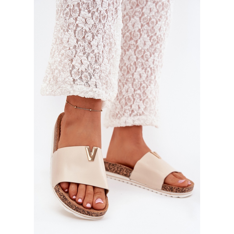 Boto Damenflip Flops auf einer Korkplattform mit dekorativem Detail Beige Vessira 2