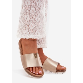 Boto Damenflip Flops auf einer Korkenplattform mit einem dekorativen Detail von Gold Vessira golden 1