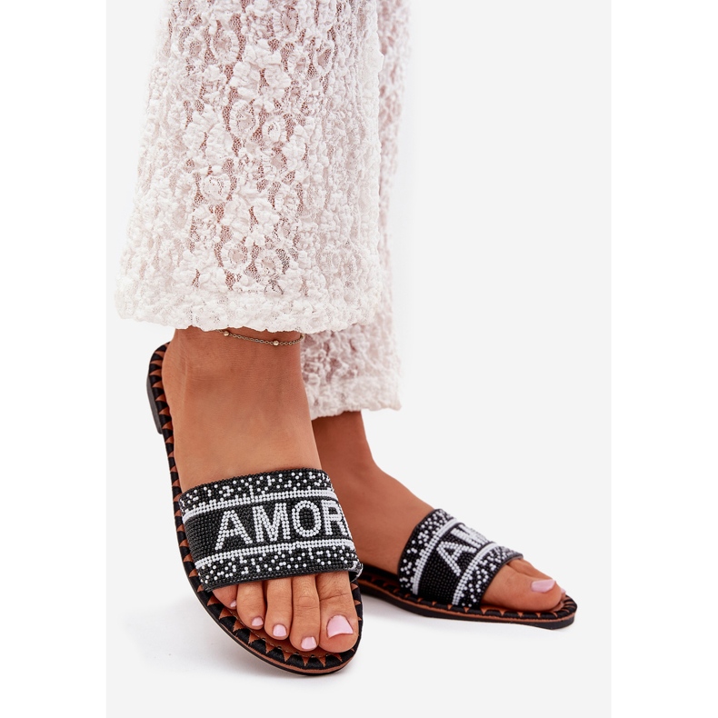 Boto Flat -getaelte Frauen -Flip -Flops mit Avelina Avelina Dekoration schwarz 1