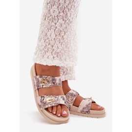 Boto Musterierte Frauen -Flip -Flops auf der Plattform Beige Sorina 1