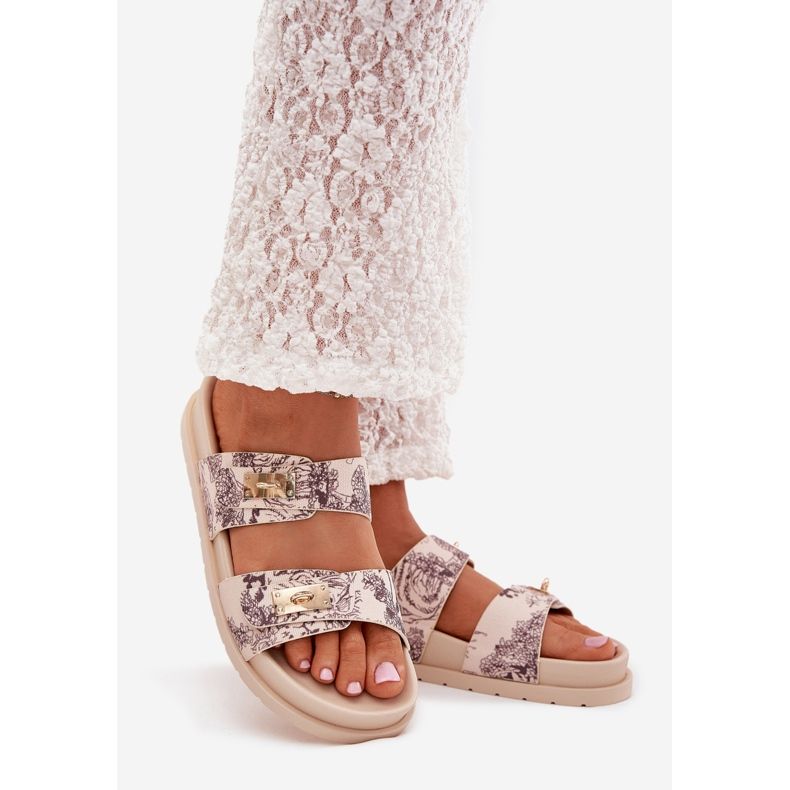 Boto Musterierte Frauen -Flip -Flops auf der Plattform Beige Sorina 1