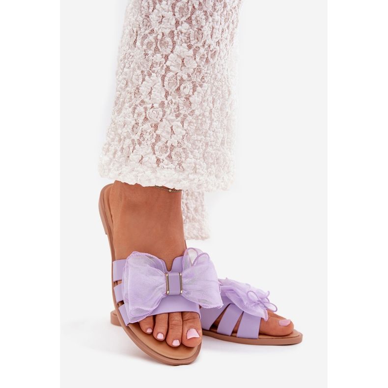 Boto Flat -Haeled -Flip -Flops für Frauen mit einem Tüllbogen lila Tanira 1