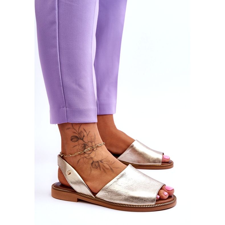 Zazoo Leder -Slip -up -Frauen goldene metallische Sandalen 4