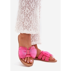 Boto Flat -Haeled -Flip -Flops für Frauen mit einem Tüll -Bogen Fuksja Tanira rosa 1