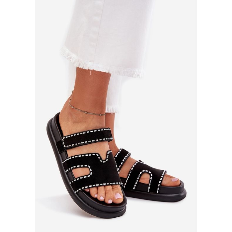 Boto Flip -Flops für Frauen mit Dekoration auf der Plattform Black Dyna schwarz 1