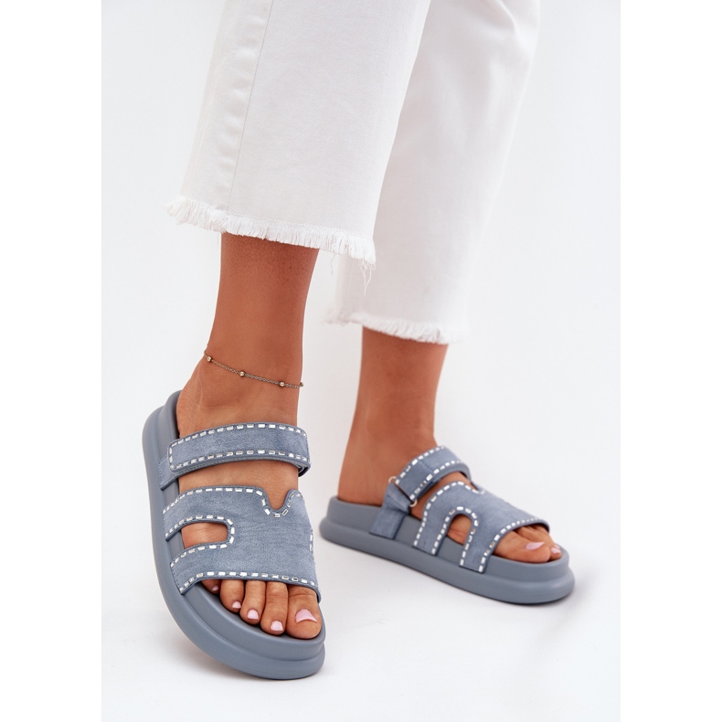 Boto Damenflip Flops mit Dekoration auf der Plattform Blue Delyna blau 2