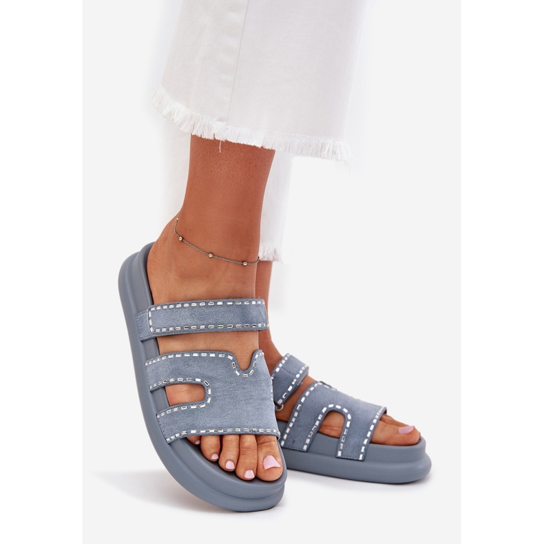 Boto Damenflip Flops mit Dekoration auf der Plattform Blue Delyna blau 1