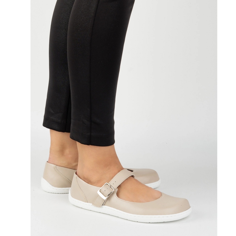 Barfuß Frauen Ballerinas Olivier 1770pol Lederschuhe mit beige Schnalle 2