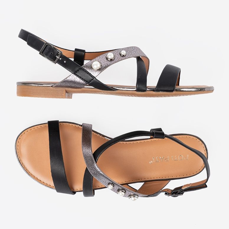 Shelvt Schwarze Sandalen mit silbernen Einsätzen 2