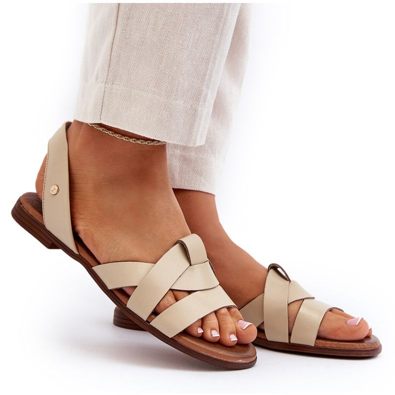 Zazoo 40185 Bequeme Slip-On-Sandalen aus Leder, Beige 5