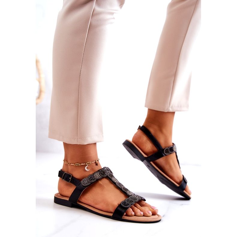 S.Barski Frauensandalen mit schwarzen Strasssteinen 3