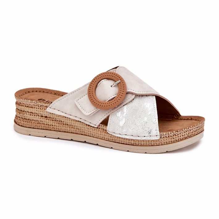 Frauenkeile mit einer dekorativen Inblu RV000012 Klemmklemme beige 3