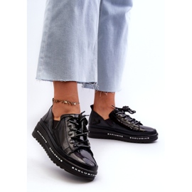 S.Barski Lace -up -Frauenschuhe auf der Plattform von Naturous Leder S. Barski LR620 Schwarz 3