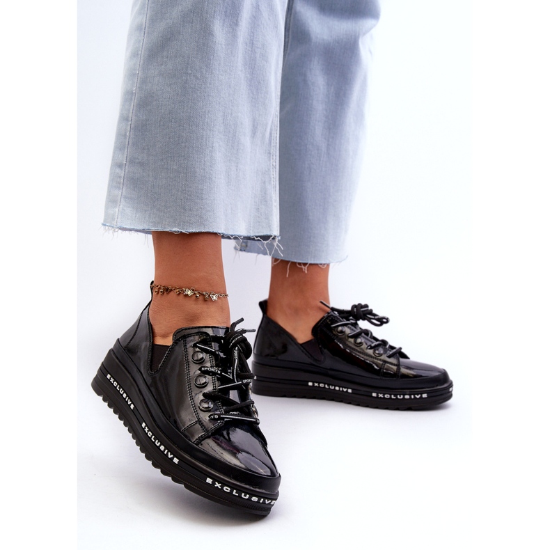 S.Barski Lace -up -Frauenschuhe auf der Plattform von Naturous Leder S. Barski LR620 Schwarz 3