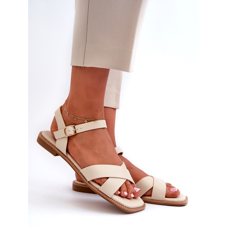 S.Barski Flache Frauensandalen mit Öko-Leder S. Barski Kv27-003 Beige 1