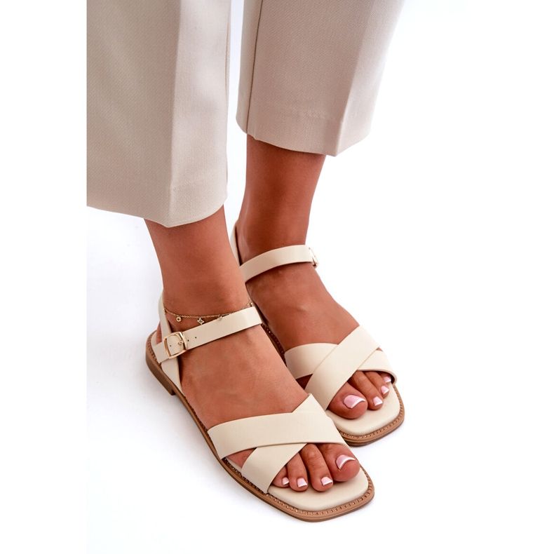 S.Barski Flache Frauensandalen mit Öko-Leder S. Barski Kv27-003 Beige 4